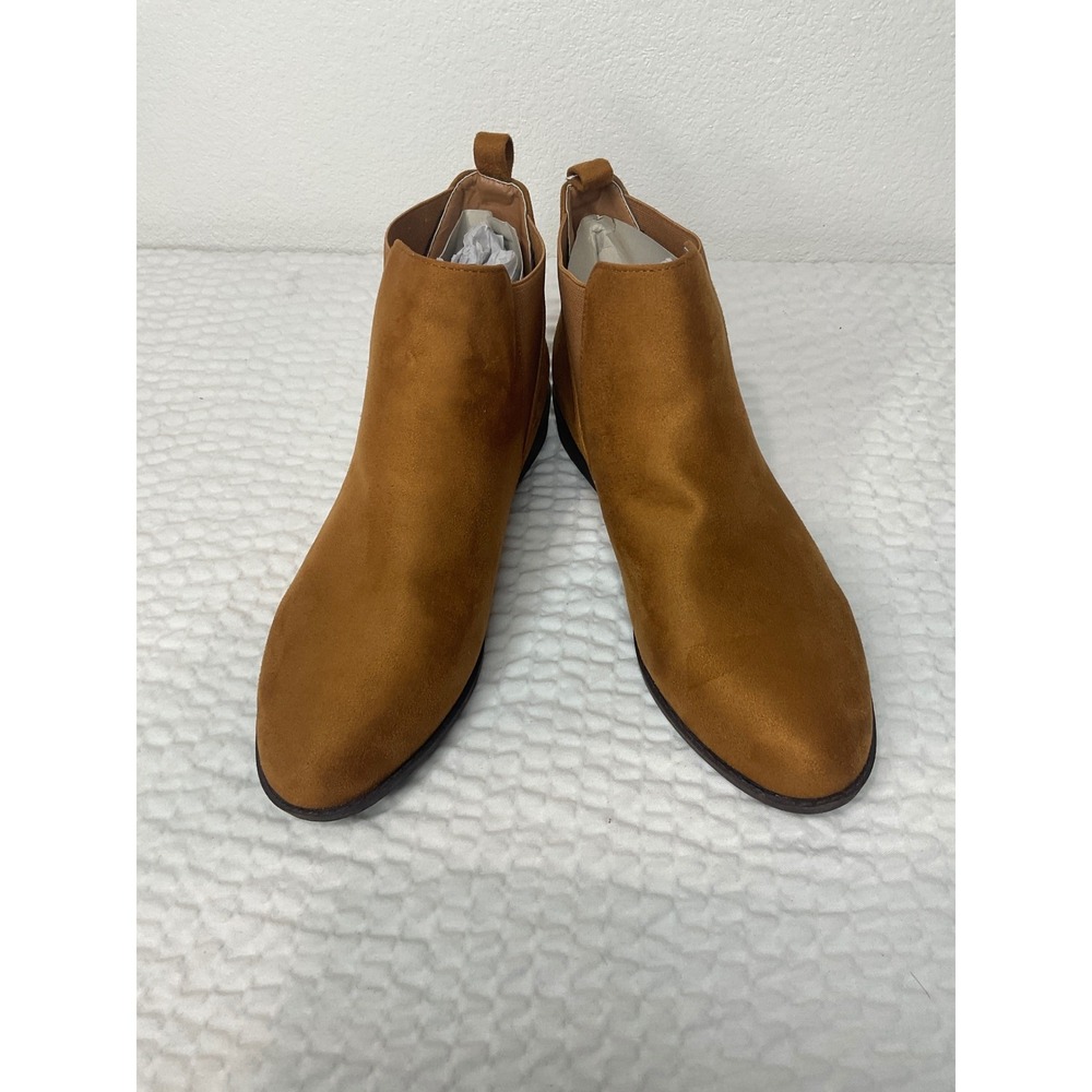 MaxMuxun Women's Tan Suede Chelsea Ankle Booties Elastic Side Flat Heel Size 9 - Picture 3 of 8